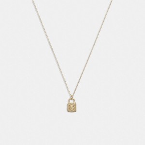 Coach 14 K Gold Quilted Signature Padlock Pendant Necklace Gold | COH866103