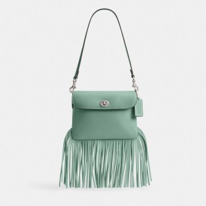 Coach 1964 Fringe Bag Glovetanned Leather/Silver/Aquamarine | COH865233