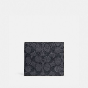 Coach 3 In 1 Wallet In Signature Canvas Signature Coated Canvas/Smooth Leather/Charcoal/Black | COH866717