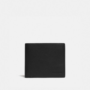 Coach 3 In 1 Wallet With Signature Canvas Detail Pebble Leather/Signature Coated Canvas/Black/Khaki | COH866720