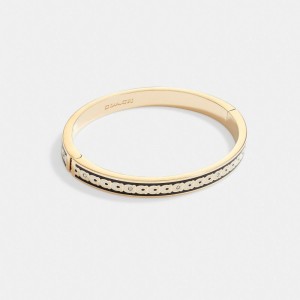 Coach 6 Mm Signature Enamel Bangle Gold/Black | COH866080