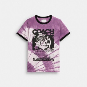 Coach 90's Tie Dye T Shirt In Organic Cotton Purple Multi | COH866010