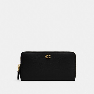 Coach Accordion Zip Wallet Polished Pebble Leather/Brass/Black | COH865501