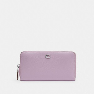 Coach Accordion Zip Wallet Polished Pebble Leather/Silver/Soft Purple | COH865524