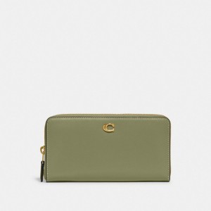 Coach Accordion Zip Wallet Refined Calf Leather/Brass/Moss | COH866733