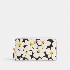 Coach Accordion Zip Wallet With Floral Print Polished Pebble Leather/Brass/Chalk Multi | COH865522
