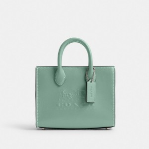 Coach Ace Tote Bag 17 Calf Leather/Silver/Aquamarine | COH865278