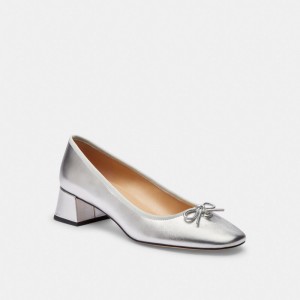 Coach Ava Ballet Pump Metallic Leather/Silver | COH865757