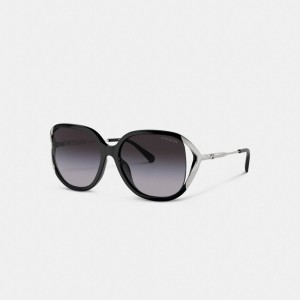 Coach Bandit Oversized Square Sunglasses Black/Silver | COH866352