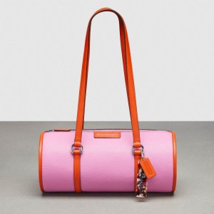 Coach Barrel Bag In Pebbled Coachtopia Leather Bright Magenta/Sun Orange | COH864975