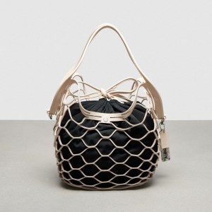 Coach Basket Bag In Regenerative Leather Black/Chalk | COH865124