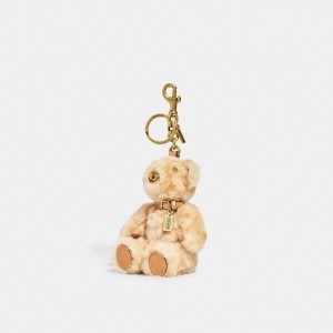 Coach Bear Bag Charm In Signature Shearling Brass/Beige | COH866435