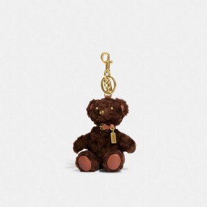 Coach Bear Bag Charm In Signature Shearling Brass/Chocolate Brown | COH866449