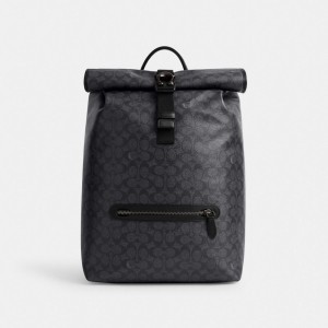 Coach Beck Roll Top Backpack In Signature Canvas Charcoal | COH866504