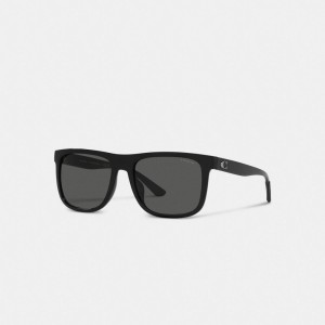 Coach Beveled Signature Flat Top Square Sunglasses Black | COH866367