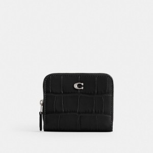 Coach Billfold Wallet Croc Embossed Leather/Silver/Black | COH865616