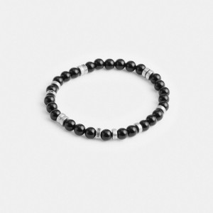 Coach Black Onyx Beaded Disk Bracelet Silver/Black | COH867008