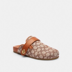 Coach Blake Clog In Signature Textile Jacquard Cocoa/Burnished Amber | COH865807
