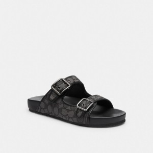 Coach Buckle Strap Sandal In Signature Jacquard Black | COH866850