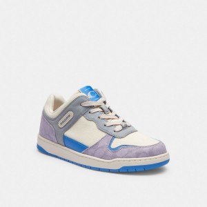 Coach C201 Low Top Sneaker In Signature Canvas Chalk/Soft Purple | COH865842