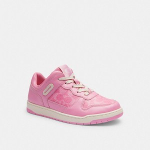 Coach C201 Low Top Sneaker In Signature Canvas Vivid Pink | COH865844