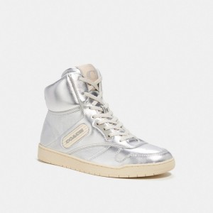 Coach C202 High Top Sneaker Silver | COH865823