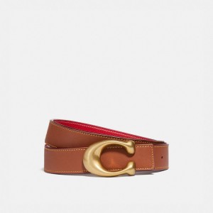 Coach C Hardware Reversible Belt, 32 Mm Brass/Red/1941 Saddle | COH866312