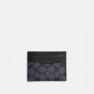 Coach Card Case In Signature Canvas Pebble Leather/Charcoal/Black | COH866745