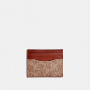Coach Card Case In Signature Canvas Pebble Leather/Tan/Rust | COH866764