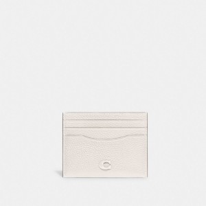 Coach Card Case Polished Pebble Leather/Chalk | COH865668