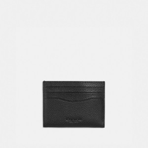 Coach Card Case With Signature Canvas Interior Leather/Black/Khaki | COH866766