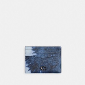 Coach Card Case With Tie Dye Print Pebble Leather/Midnight Navy Multi | COH866774