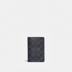 Coach Card Wallet In Signature Canvas Charcoal/Black | COH866705