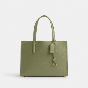 Coach Carter Carryall Bag 28 Refined Pebble Leather/Brass/Moss | COH865013