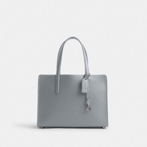 Coach Carter Carryall Bag 28 Refined Pebble Leather/Silver/Grey Blue | COH865029