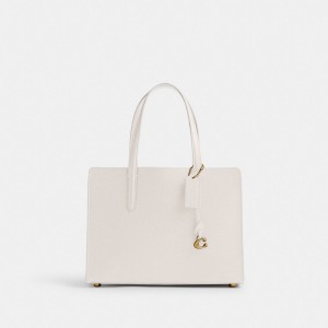 Coach Carter Carryall Bag 28 Refined Pebble Leather/Brass/Chalk | COH865054
