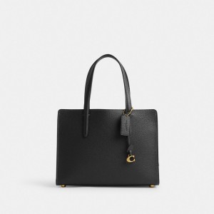 Coach Carter Carryall Bag 28 Refined Pebble Leather/Brass/Black | COH865100