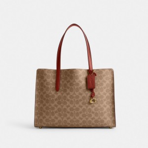 Coach Carter Carryall Bag In Signature Canvas Coated Canvas/Brass/Tan/Rust | COH865085