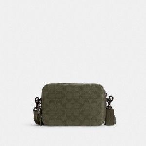Coach Charter Crossbody 19 In Signature Canvas Jacquard Army Green | COH866565