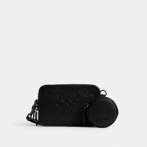Coach Charter Crossbody With Hybrid Pouch In Signature Leather Polished Pebble Leather/Black | COH866599