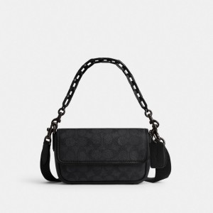 Coach Charter Flap Crossbody 18 In Signature Canvas Charcoal | COH866610
