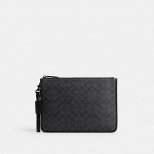 Coach Charter Pouch In Signature Canvas Charcoal | COH866679