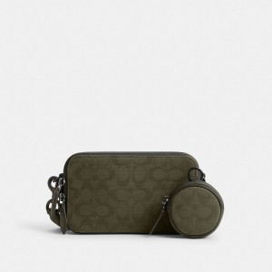Coach Charter Slim Crossbody In Signature Canvas Jacquard Army Green | COH866604