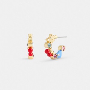 Coach Cherry And Heart Multi Charm Huggie Earrings Gold/Multi | COH866222