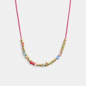 Coach Cherry And Heart Multi Charm Leather Wrap Necklace Gold/Multi | COH866211