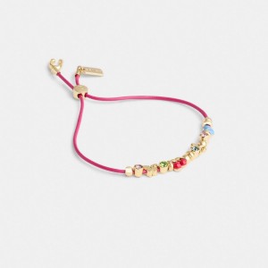 Coach Cherry And Heart Multi Charm Leather Slider Bracelet Gold/Multi | COH866228