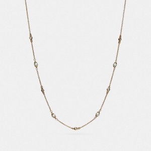 Coach Classic Crystal Pearl Necklace Gold | COH866161