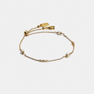 Coach Classic Crystal Pearl Slider Bracelet Gold | COH866166