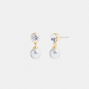 Coach Classic Pearl Drop Earrings Gold/Pearl | COH866137