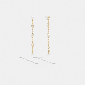 Coach Classic Pearl Linear Earrings Gold/Pearl | COH866098